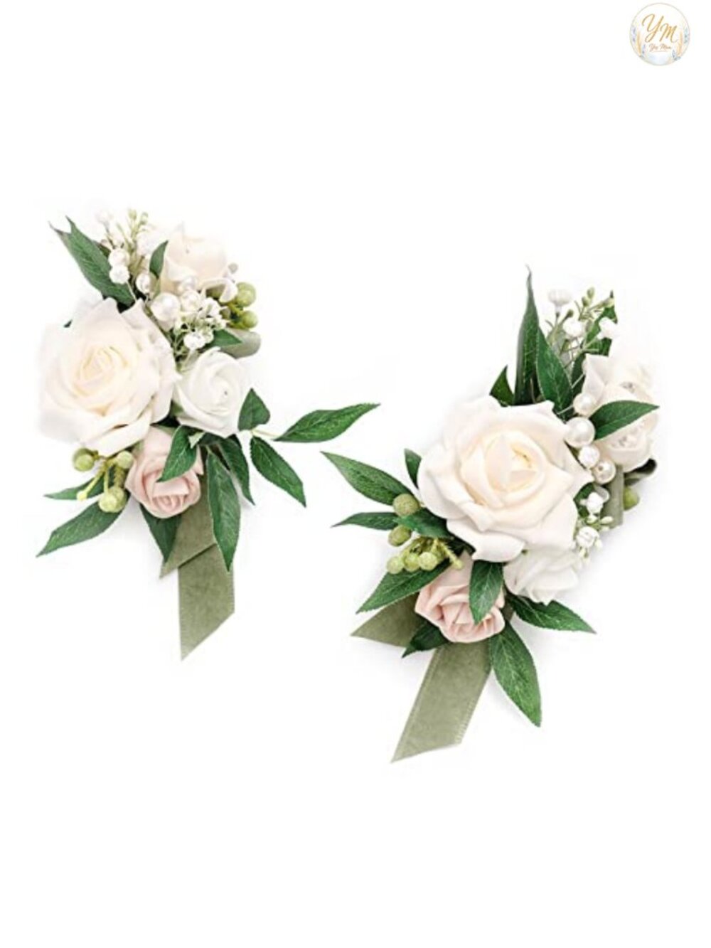 Set of 2 Wedding Shoulder Corsages Artificial Flowers with Clips